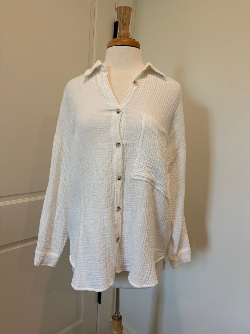 Altar'd State Ivory Textured Button Top